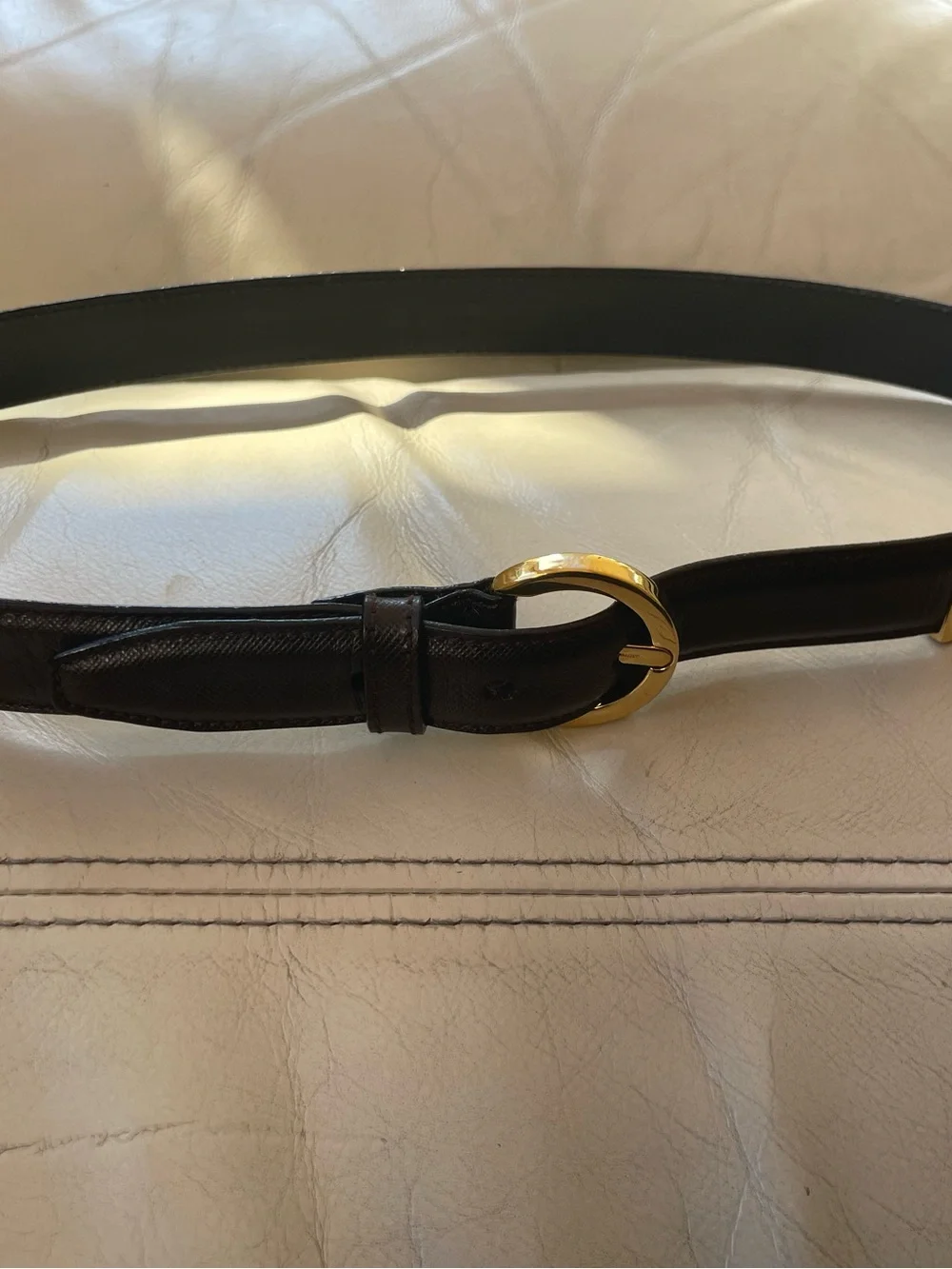 Salvatore Ferragamo Woman’s  Black Leather Belt with Gold Buckle 32 inch